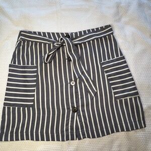 Altar'd State Women Button Up Front Tie Skirt Blue White Striped  Pockets Size M